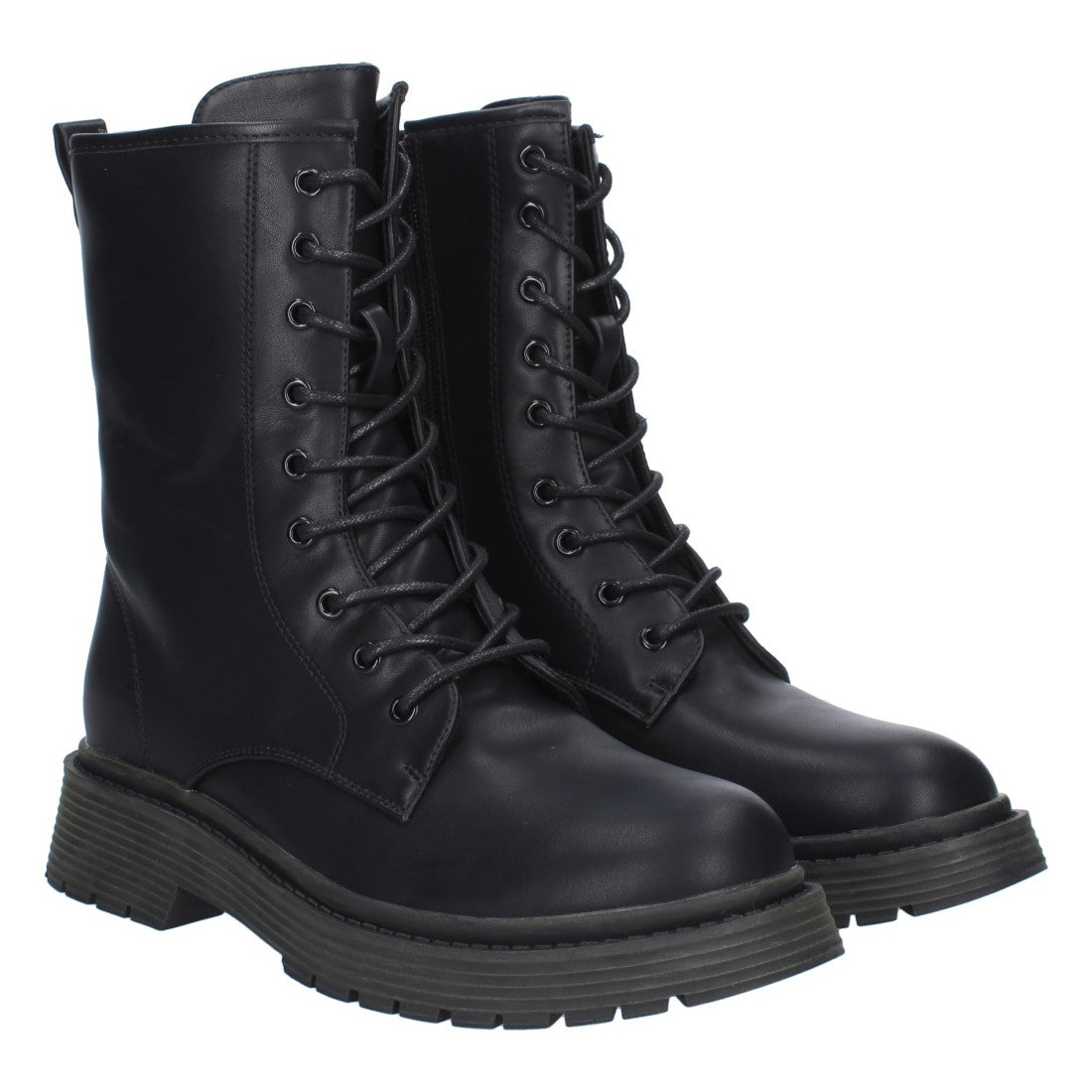 Schwarze flache Militärstiefeletten zum Schnüren