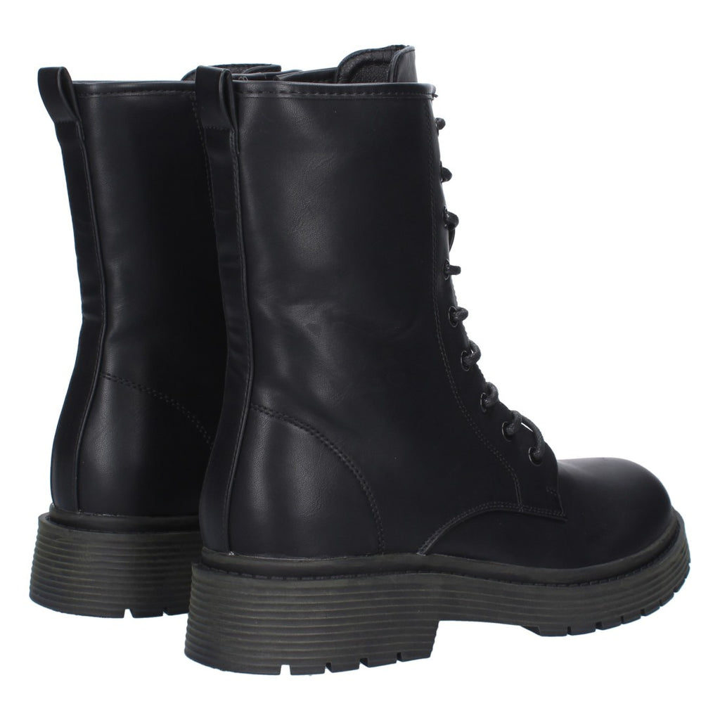 Schwarze flache Militärstiefeletten zum Schnüren