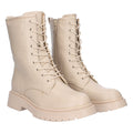 Flache Militärstiefeletten in Beige mit Schnürsenkeln
