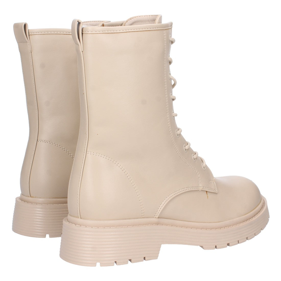 Flache Militärstiefeletten in Beige mit Schnürsenkeln