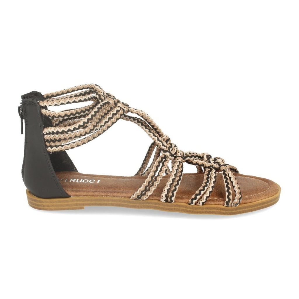 Sandalias Negras Mujer Cuerda Bohemias Cremallera Talón
