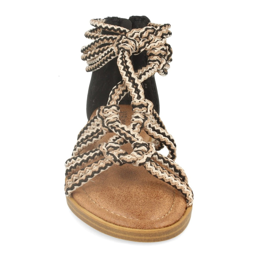 Sandalias Negras Mujer Cuerda Bohemias Cremallera Talón