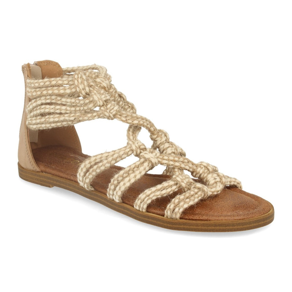 Sandalias Beige Mujer Cuerda Bohemias Cremallera Talón