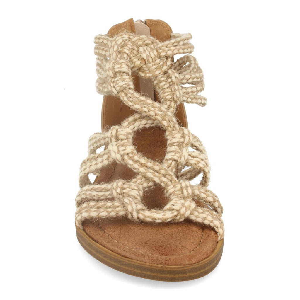 Sandalias Beige Mujer Cuerda Bohemias Cremallera Talón