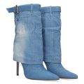 Blaue Cowboystiefeletten mit Schnalle und Absatz
