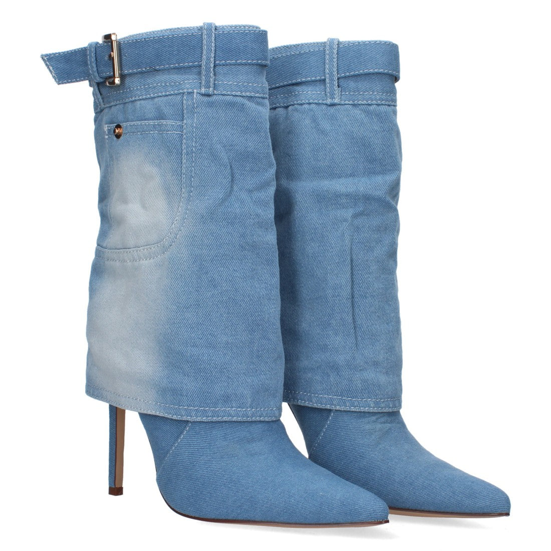Blaue Cowboystiefeletten mit Schnalle und Absatz