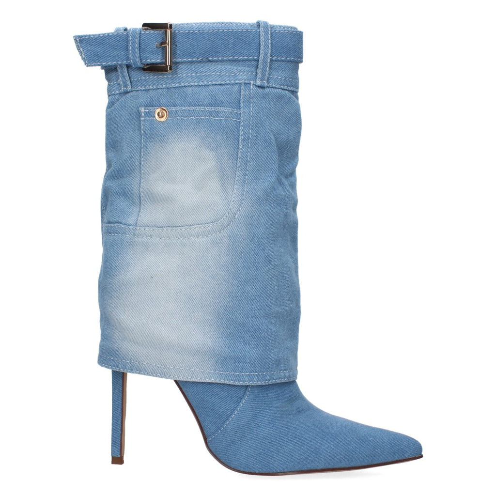 Blaue Cowboystiefeletten mit Schnalle und Absatz