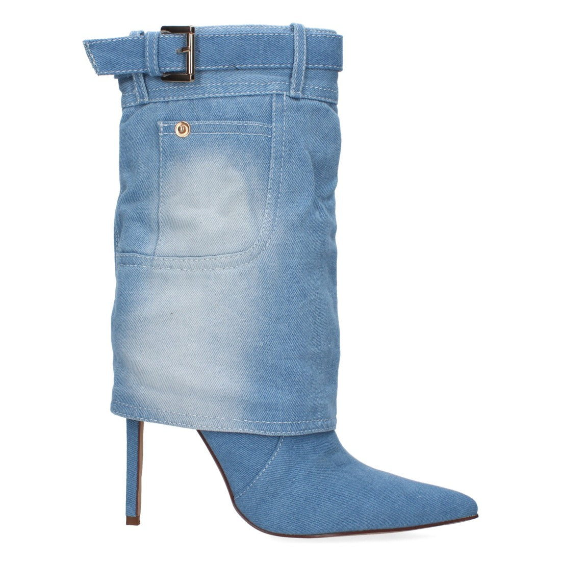 Blaue Cowboystiefeletten mit Schnalle und Absatz
