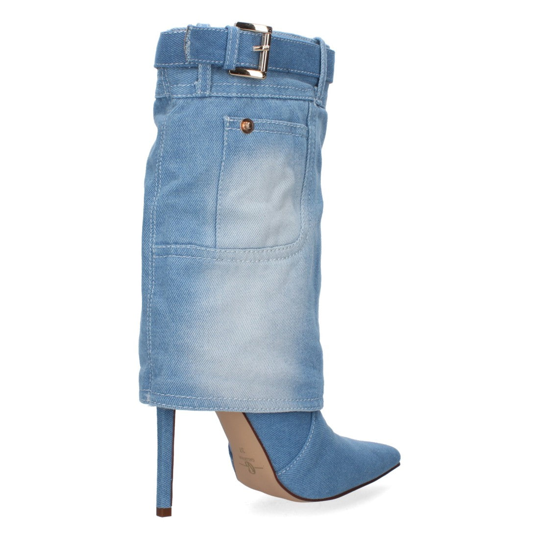 Blaue Cowboystiefeletten mit Schnalle und Absatz