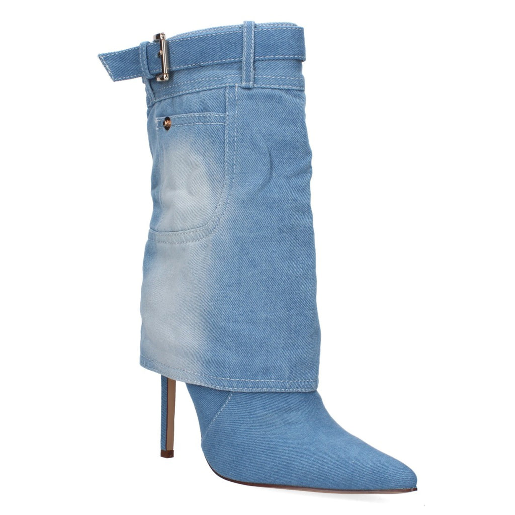 Blaue Cowboystiefeletten mit Schnalle und Absatz