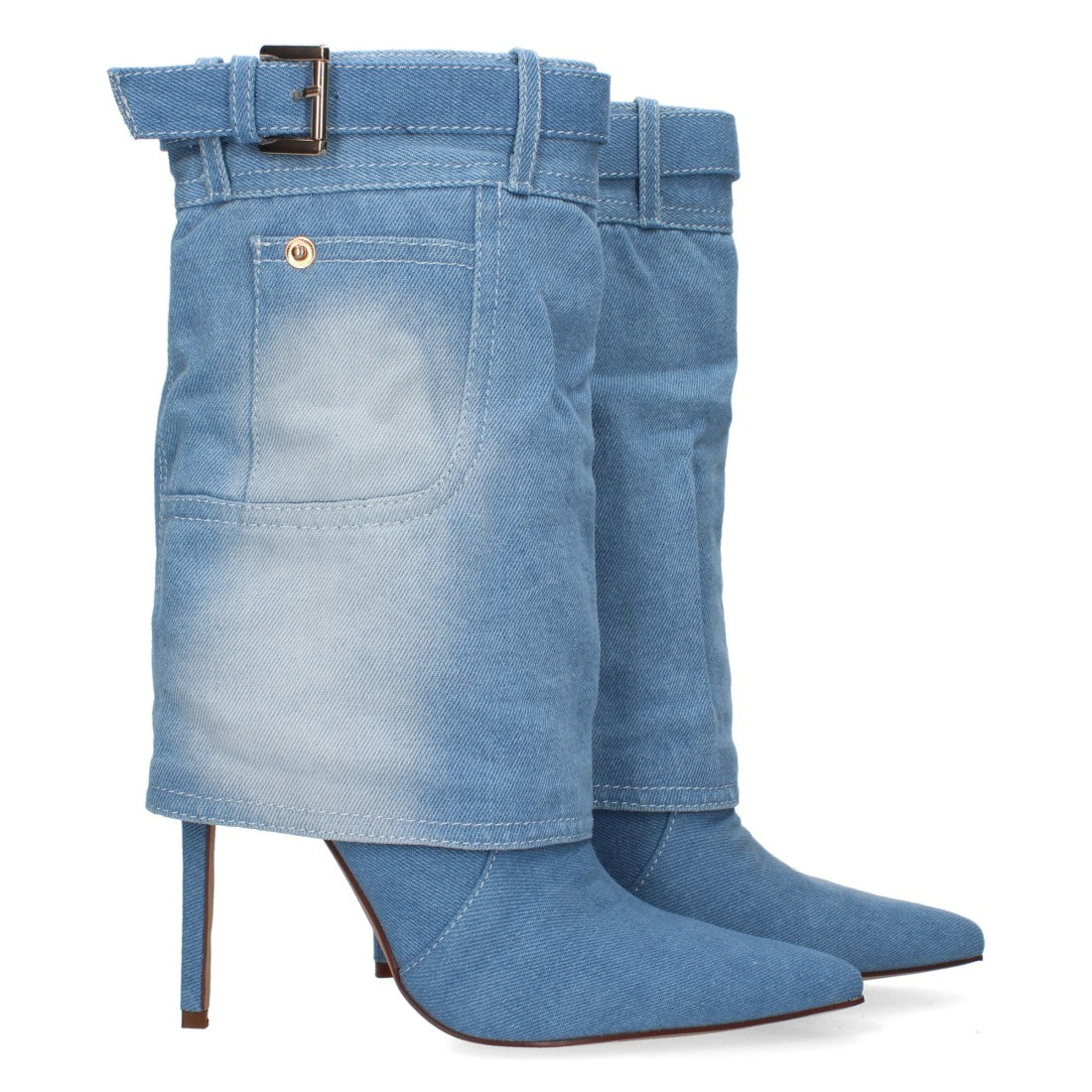 Blaue Cowboystiefeletten mit Schnalle und Absatz