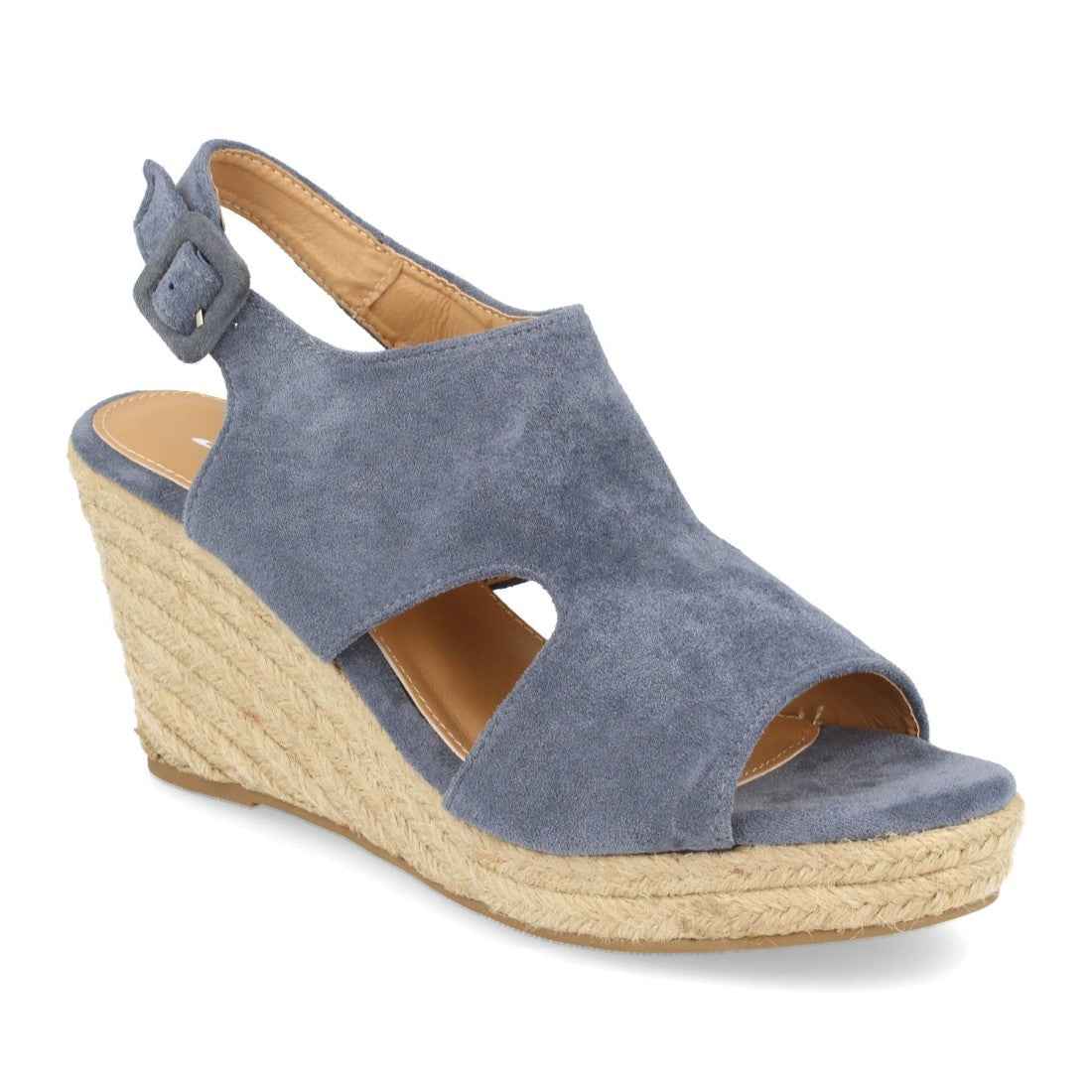 Sandalias Azules Mujer Cuña Yute Talón Puntera Abiertos