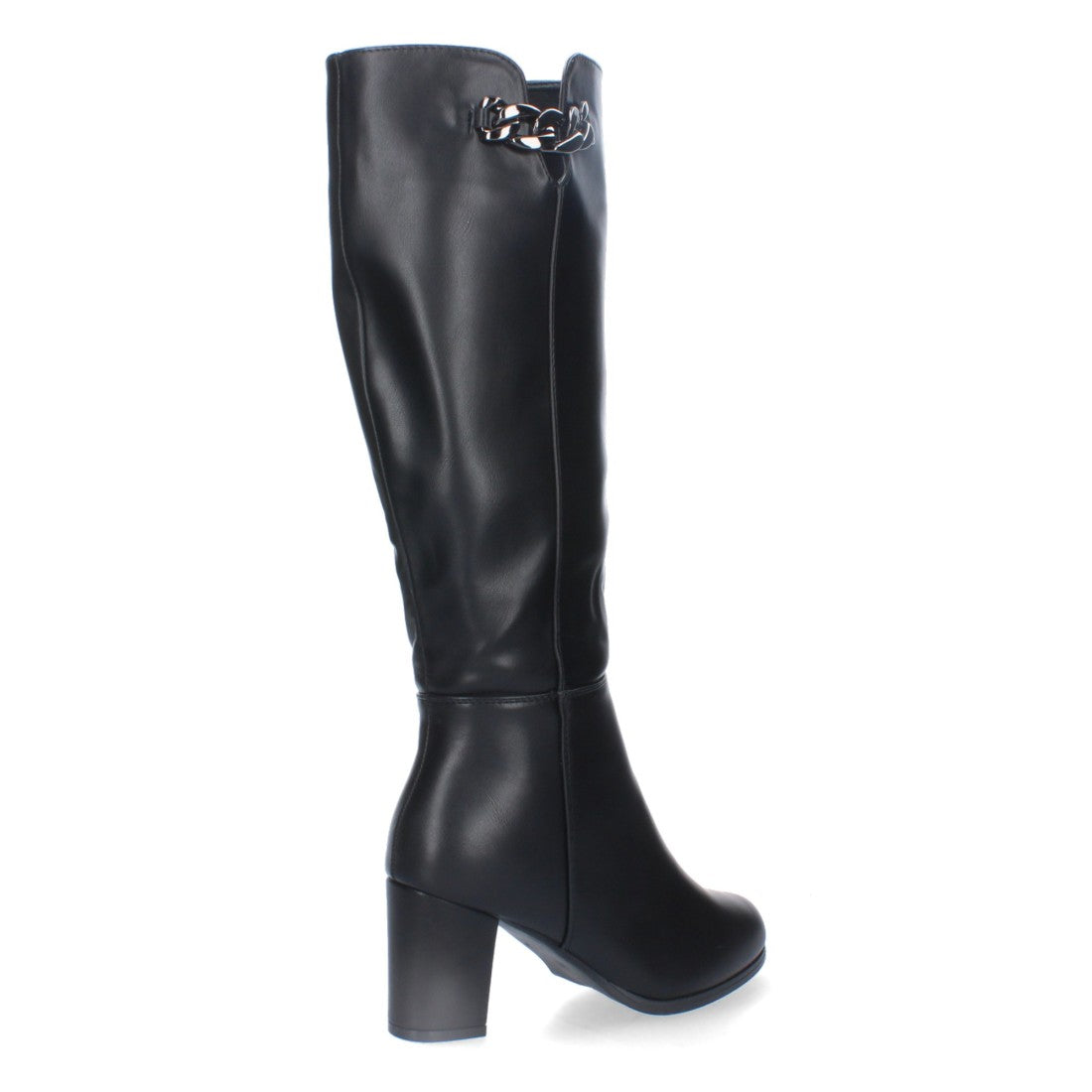 Botas Altas con Adorno Metálico y Tacón Ancho - Negro