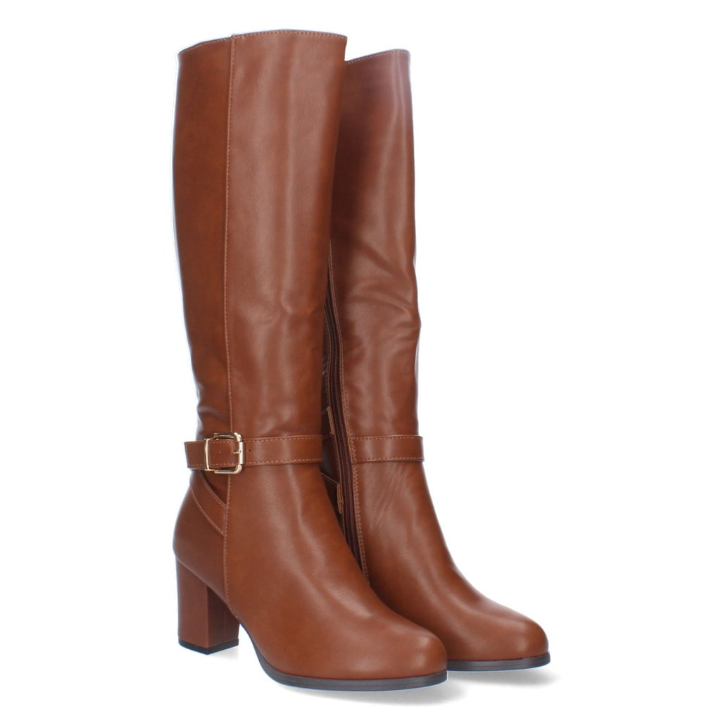 Botas Altas con Hebilla y Cremallera - Camel
