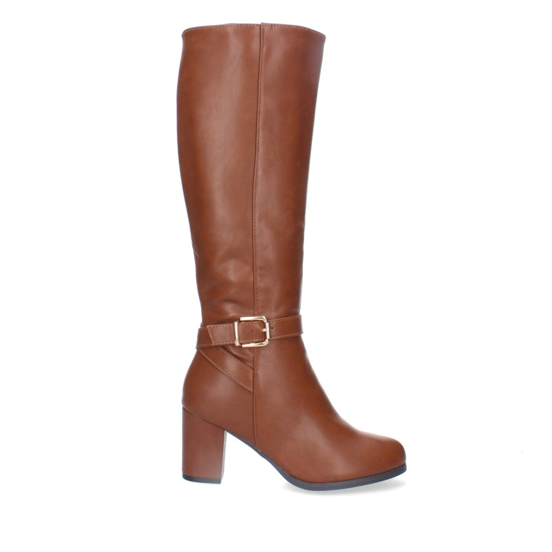 Botas Altas con Hebilla y Cremallera - Camel