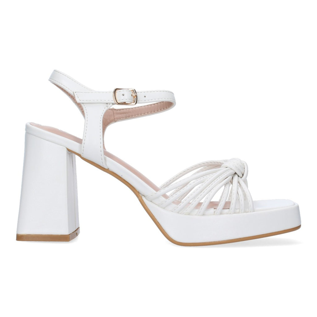 Sandalias Blancas Mujer Tacón Ancho Tiras Enredadas Elegantes