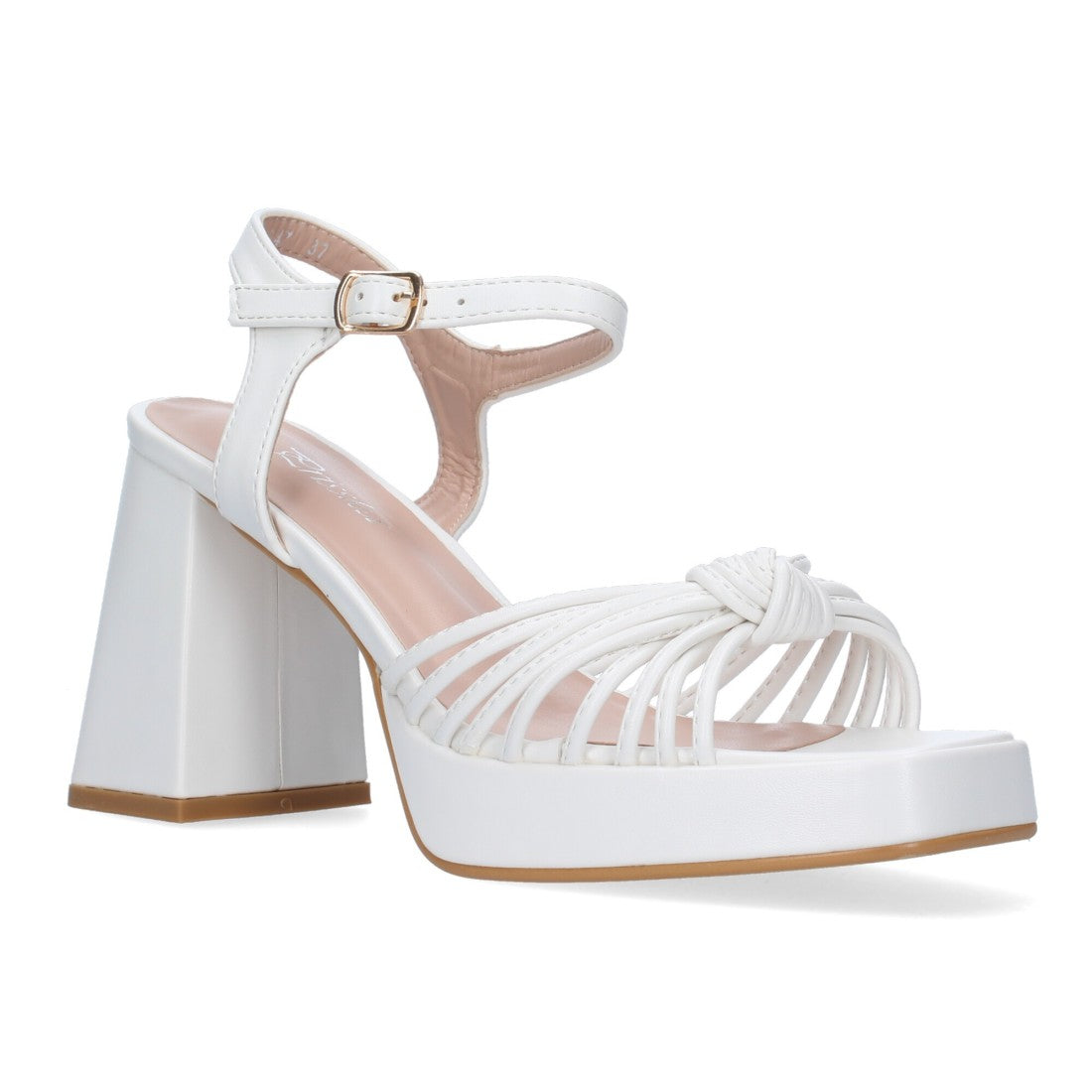 Sandalias Blancas Mujer Tacón Ancho Tiras Enredadas Elegantes