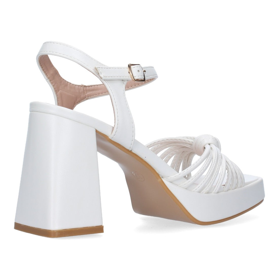 Sandalias Blancas Mujer Tacón Ancho Tiras Enredadas Elegantes