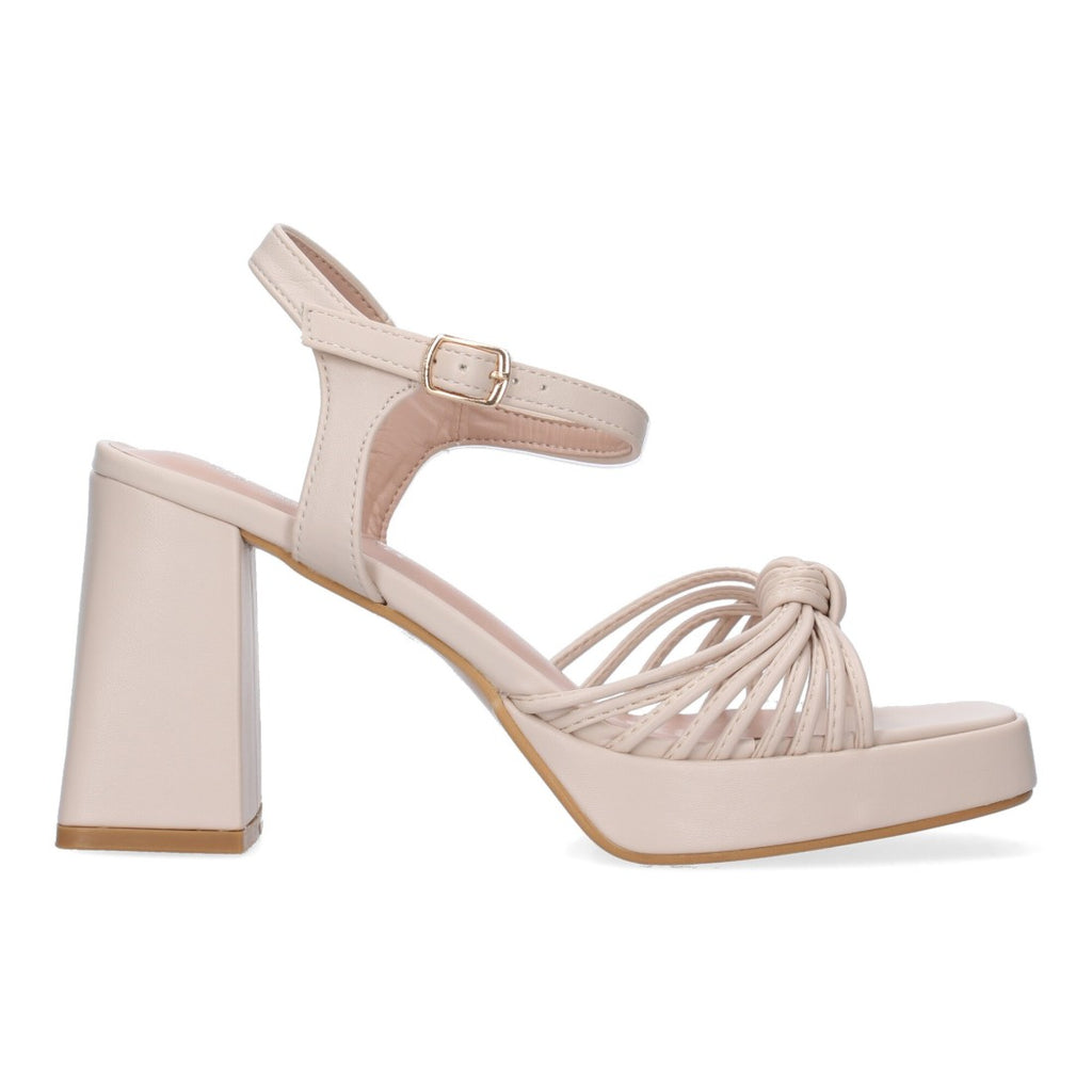 Sandalias Beige Mujer Tacón Ancho Tiras Enredadas Elegantes