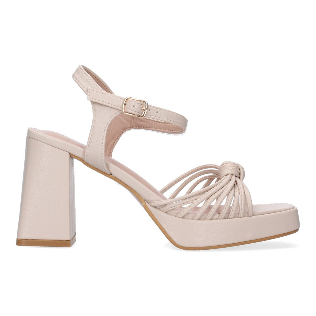 Sandalias Beige Mujer Tacón Ancho Tiras Enredadas Elegantes