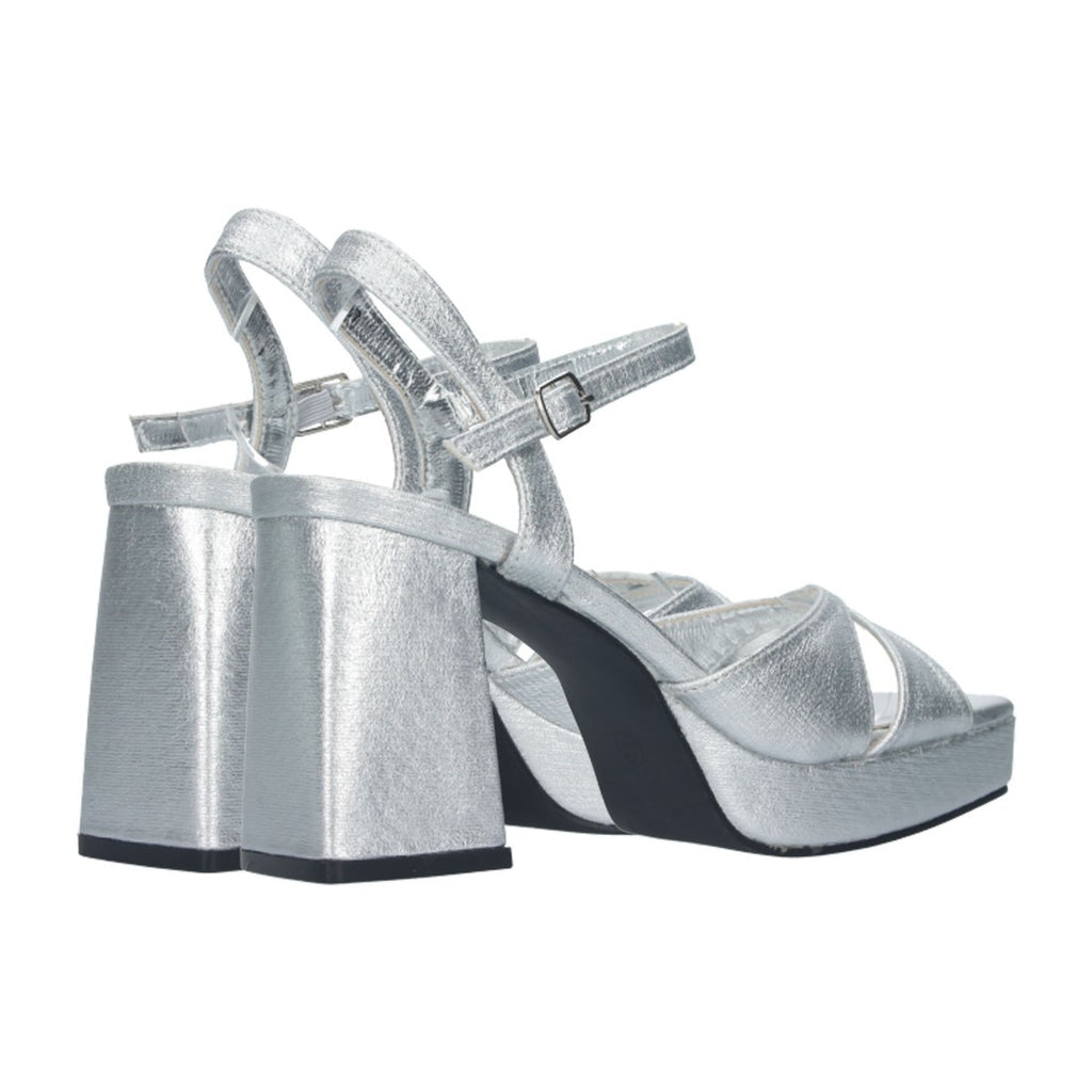 Sandalias Plateadas Mujer Tacón Hebilla Elegantes Fiesta
