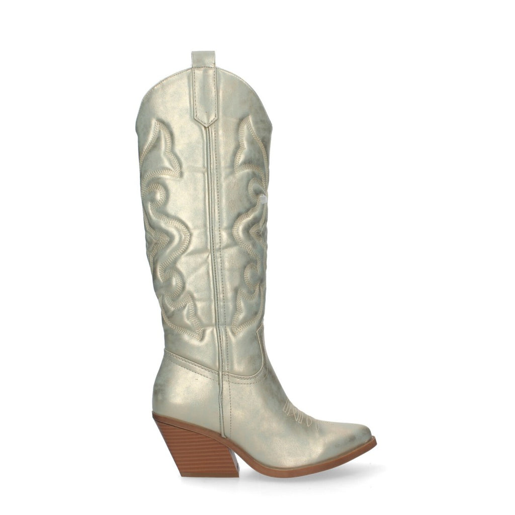 Botas Cowboy Oro con Tacón Cubano y Grabado