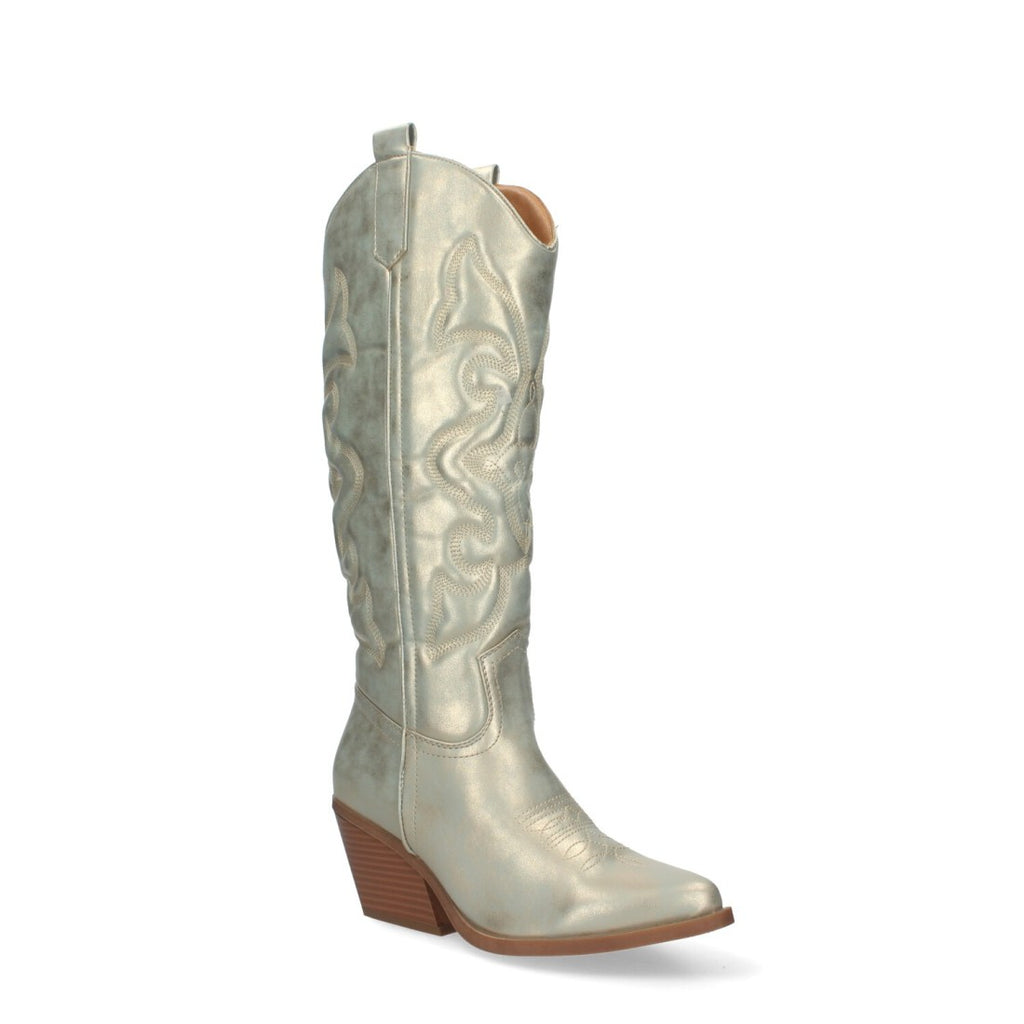 Botas Cowboy Oro con Tacón Cubano y Grabado