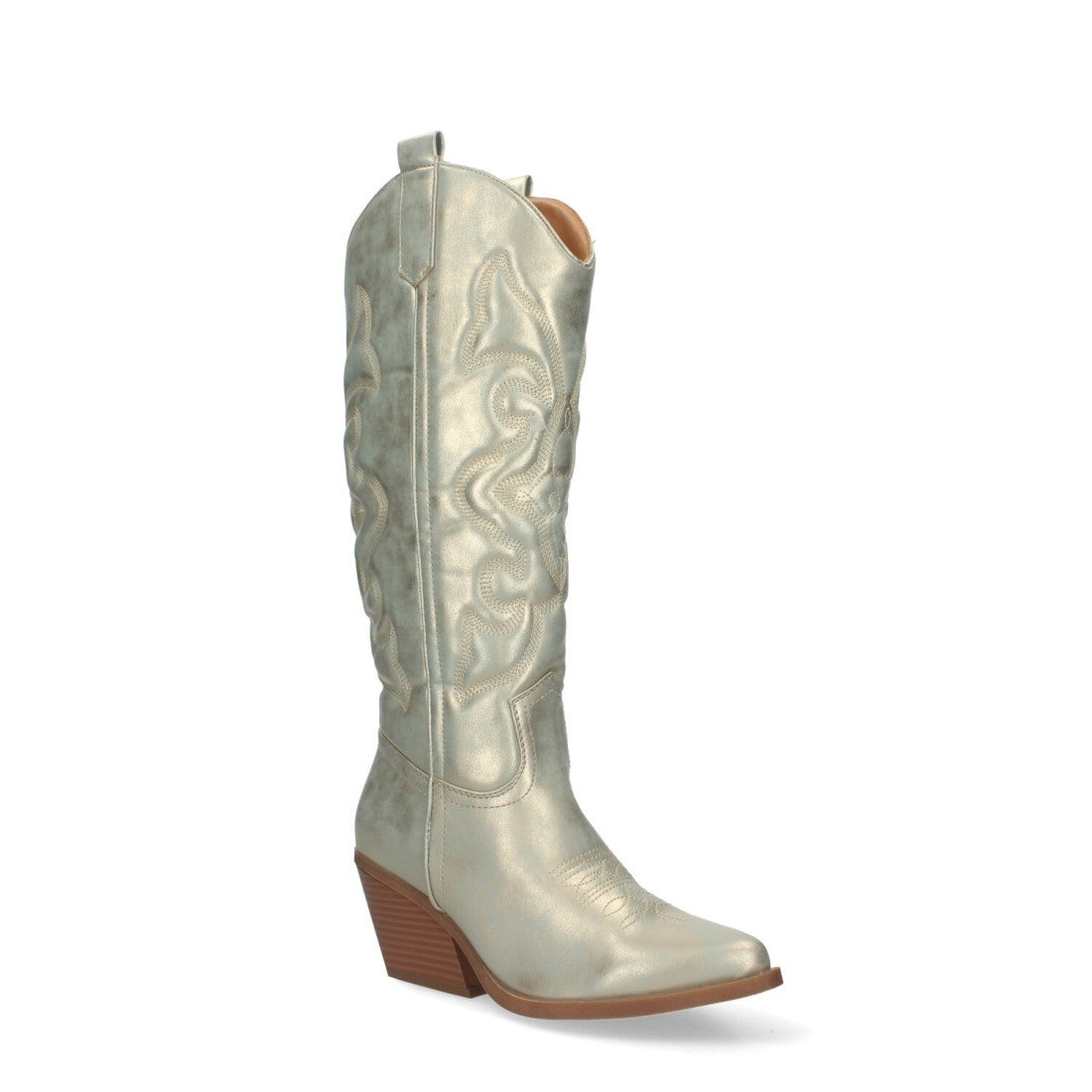 Botas Cowboy Oro con Tacón Cubano y Grabado