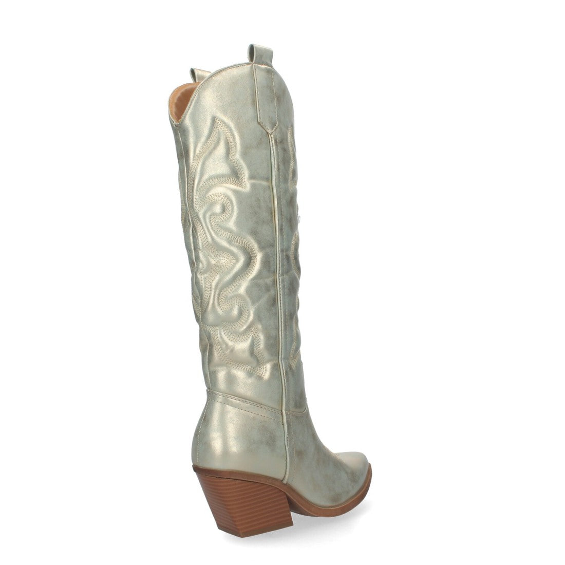 Botas Cowboy Oro con Tacón Cubano y Grabado