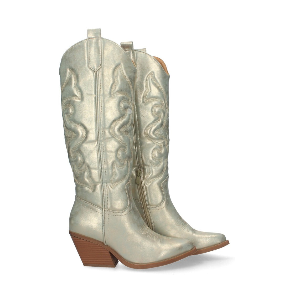 Botas Cowboy Oro con Tacón Cubano y Grabado