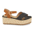 Sandalias Negras Mujer Plataforma Rafia Cordones Trenzados