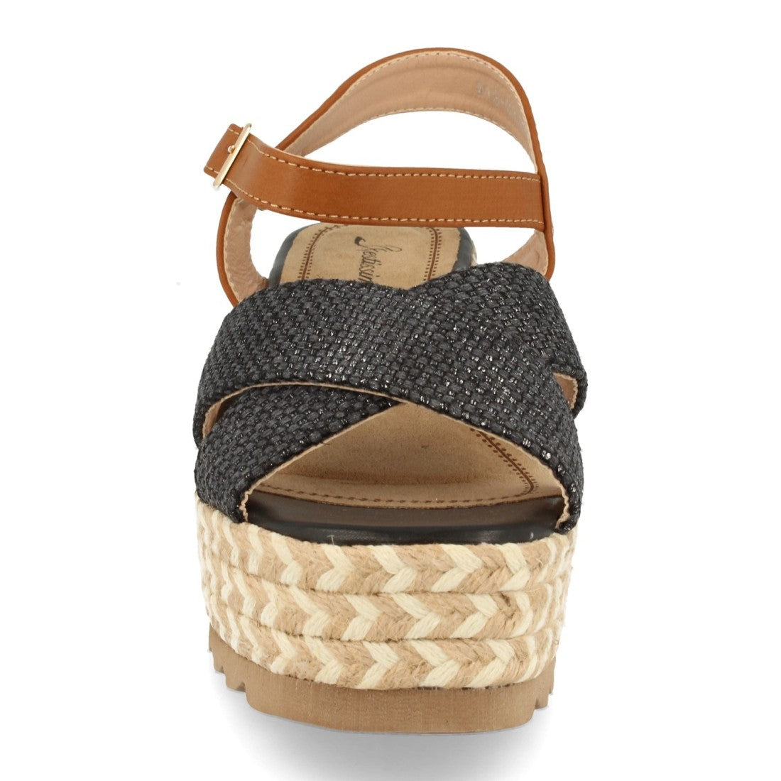 Sandalias Negras Mujer Plataforma Rafia Cordones Trenzados