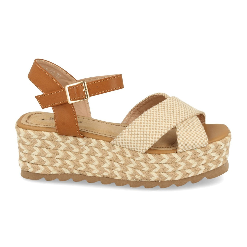 Sandalias Beige Mujer Plataforma Rafia Cordones Trenzados