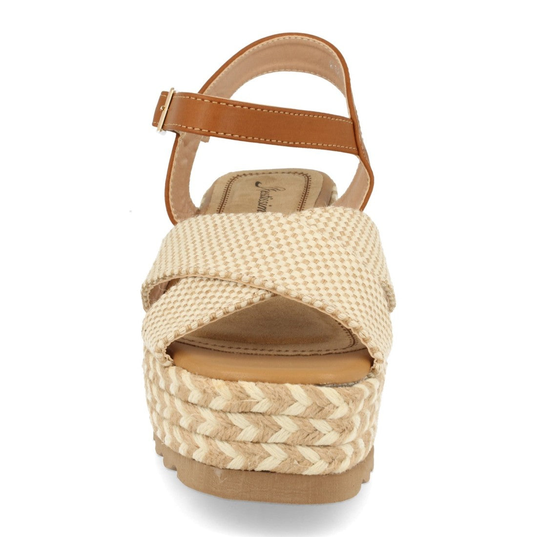 Sandalias Beige Mujer Plataforma Rafia Cordones Trenzados