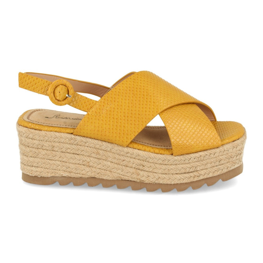 Sandalias Amarillas Mujer Plataforma Yute Grabado Cocodrilo