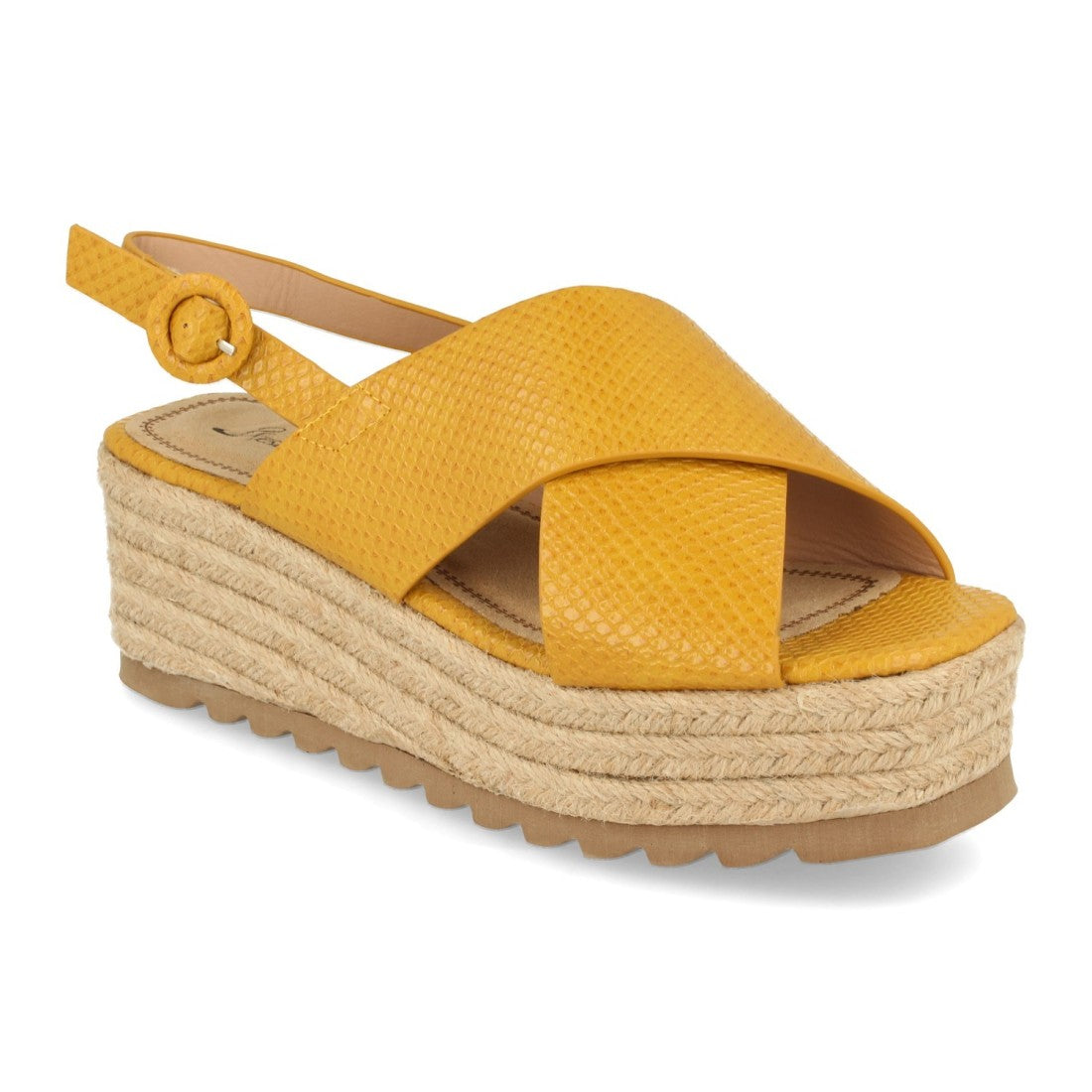 Sandalias Amarillas Mujer Plataforma Yute Grabado Cocodrilo