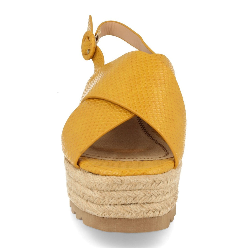 Sandalias Amarillas Mujer Plataforma Yute Grabado Cocodrilo