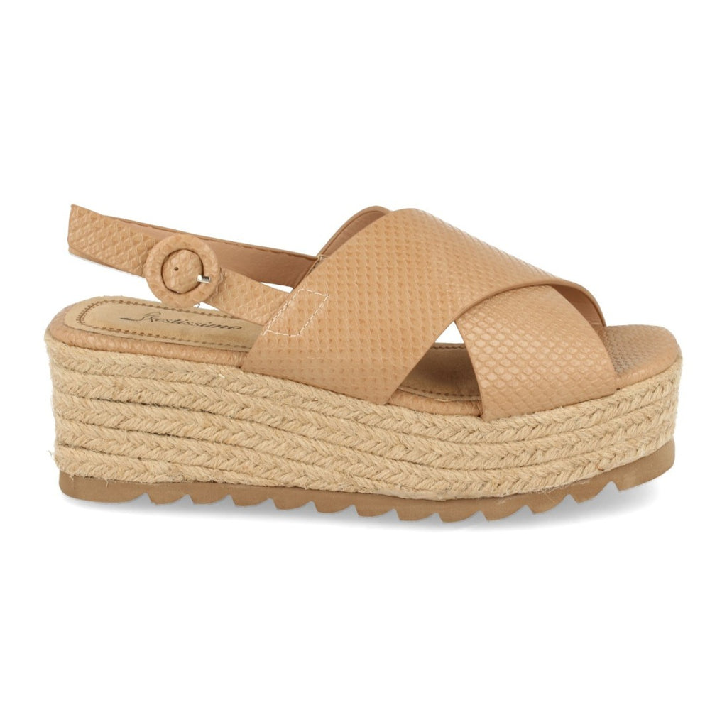 Sandalias Beige Mujer Plataforma Yute Grabado Cocodrilo