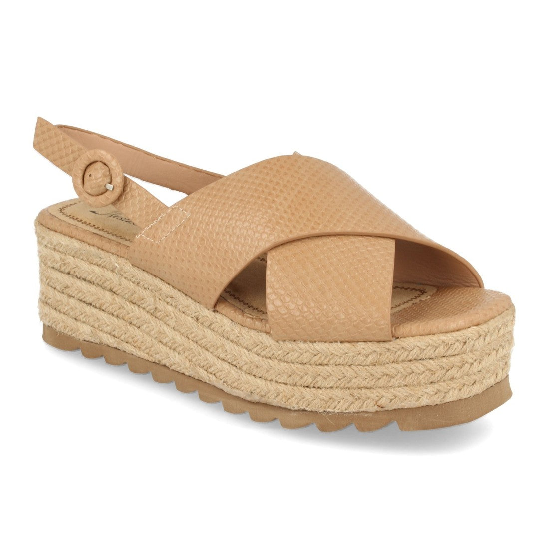 Sandalias Beige Mujer Plataforma Yute Grabado Cocodrilo