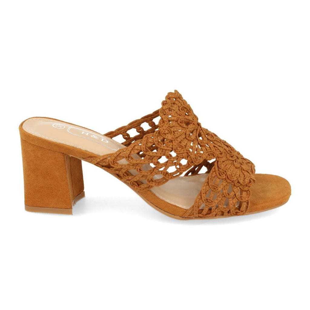 Sandalias Camel Mujer Tacón Detalle Flor