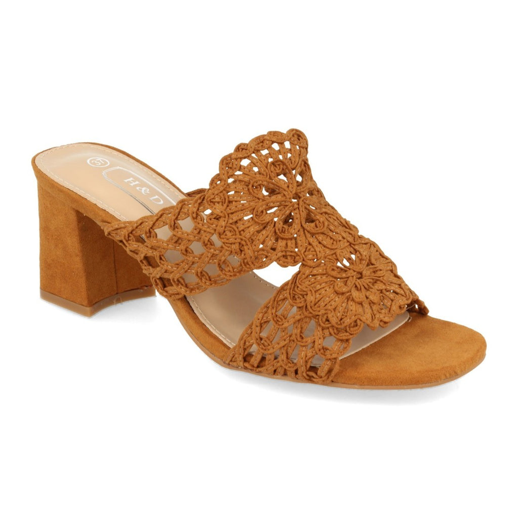 Sandalias Camel Mujer Tacón Detalle Flor