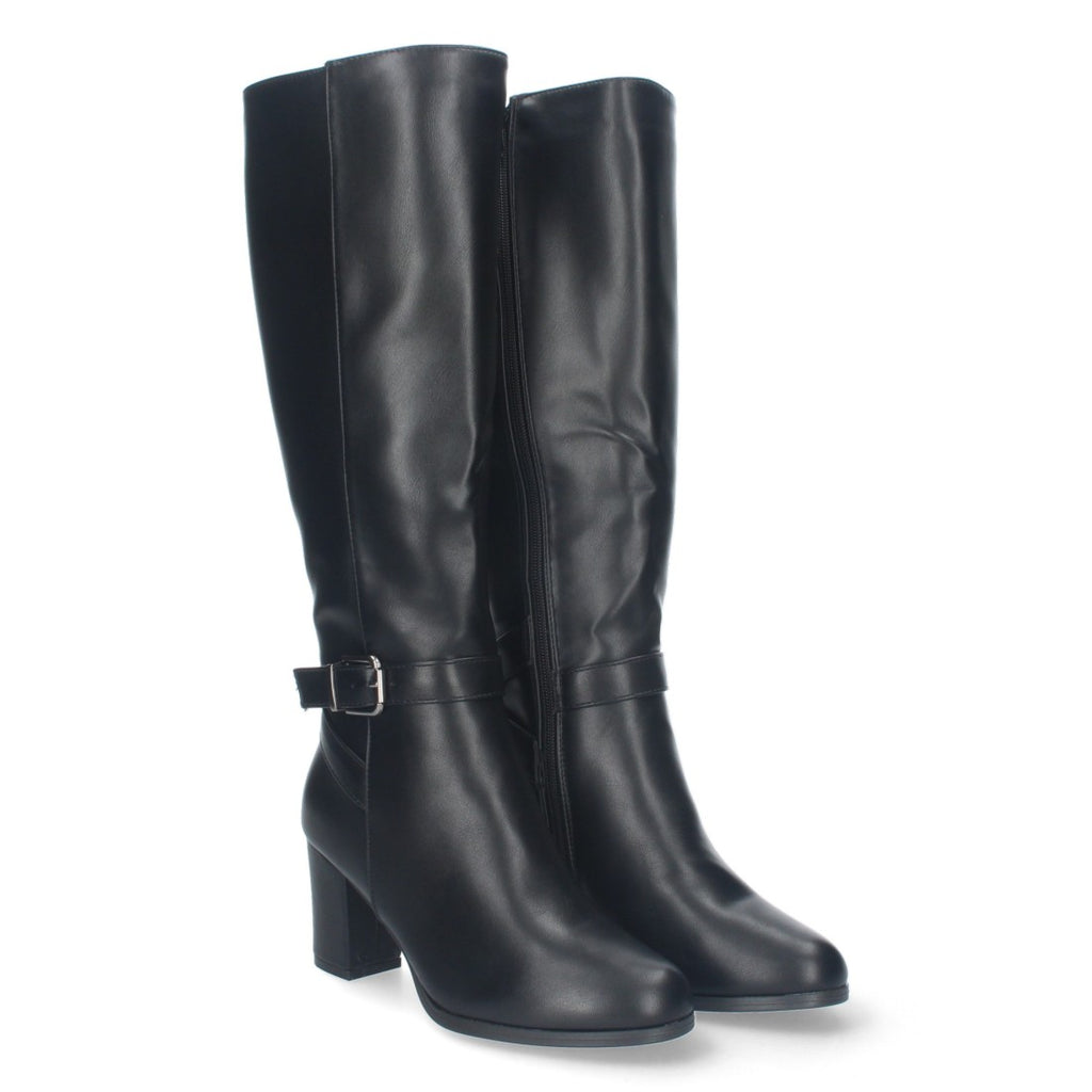 Botas Altas con Hebilla y Cremallera - Negro
