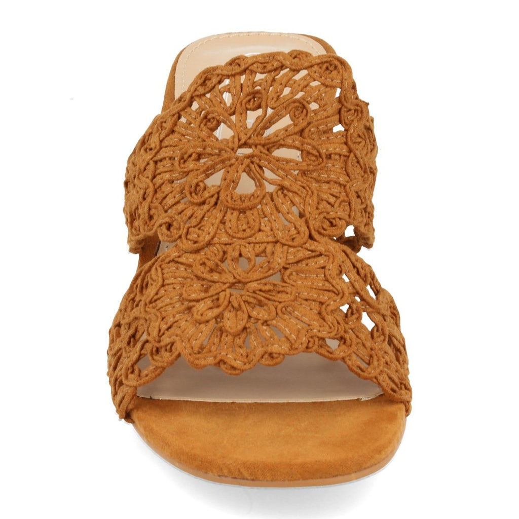 Sandalias Camel Mujer Tacón Detalle Flor