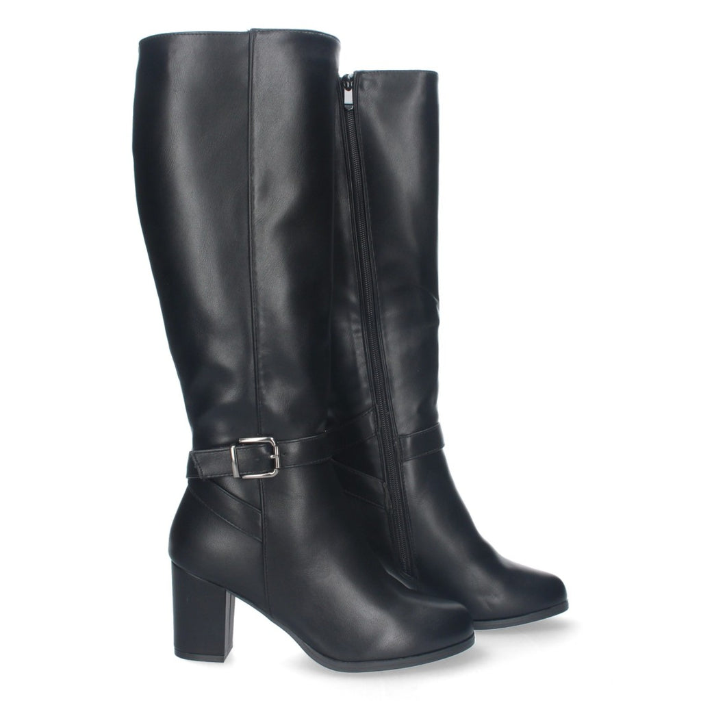 Botas Altas con Hebilla y Cremallera - Negro