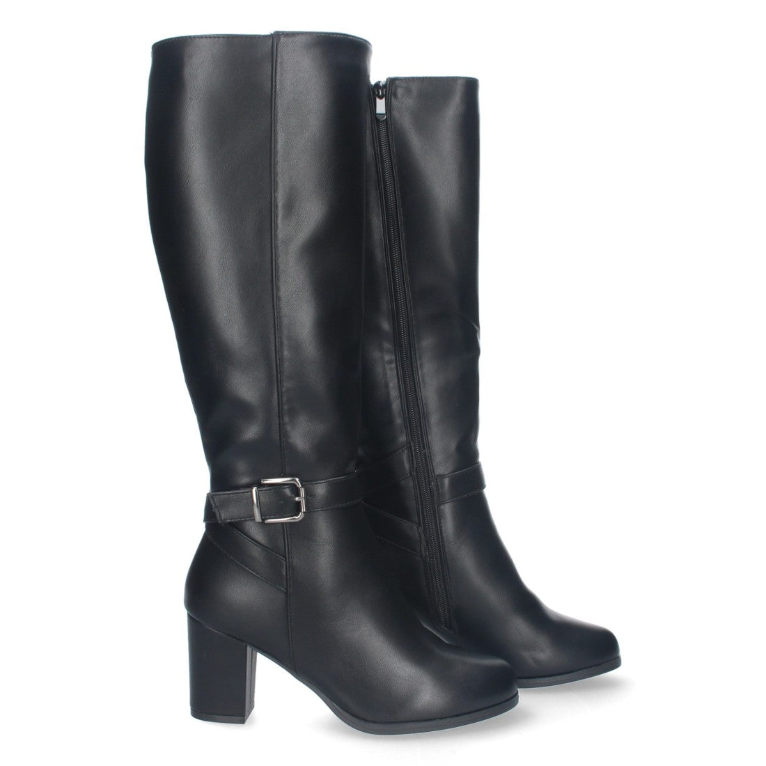 Botas Altas con Hebilla y Cremallera - Negro