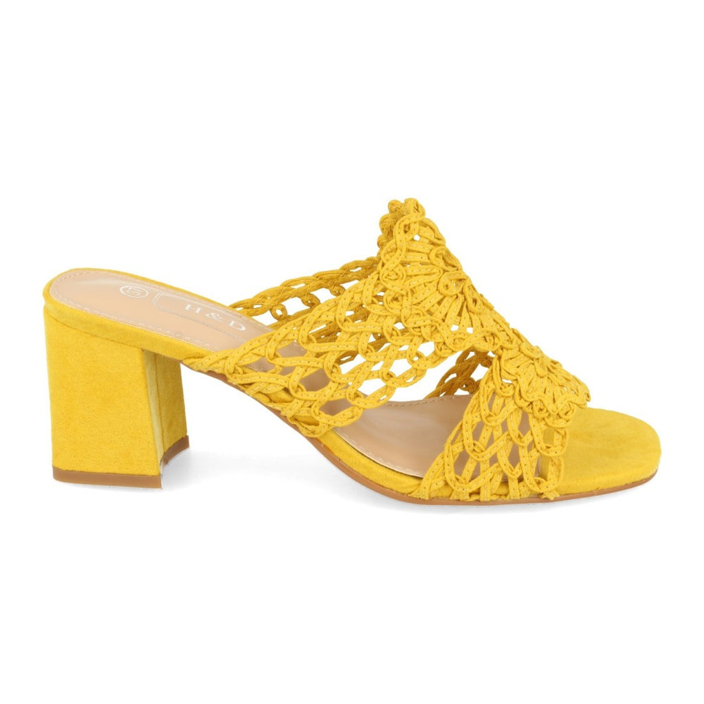 Sandalias Amarillas Mujer Tacón Detalle Flor
