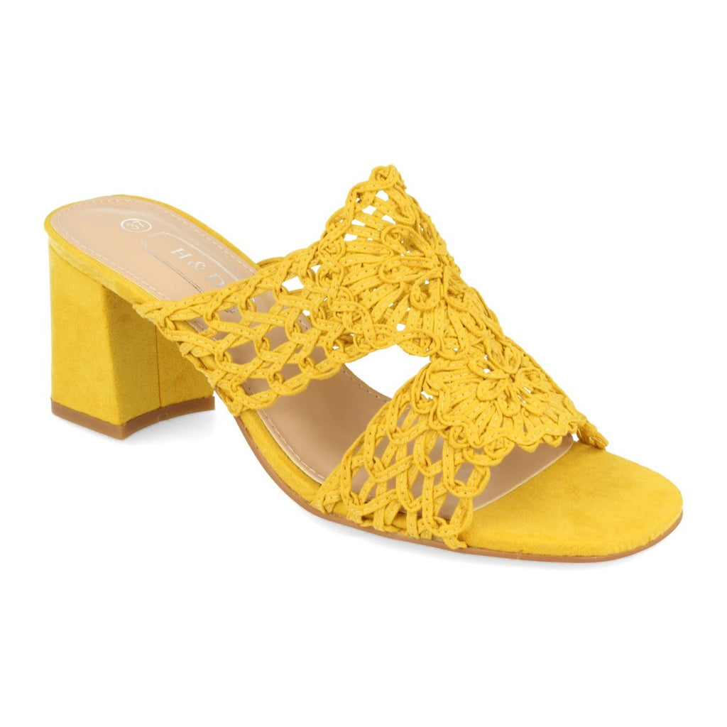 Sandalias Amarillas Mujer Tacón Detalle Flor