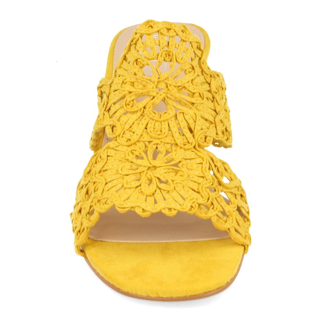 Sandalias Amarillas Mujer Tacón Detalle Flor