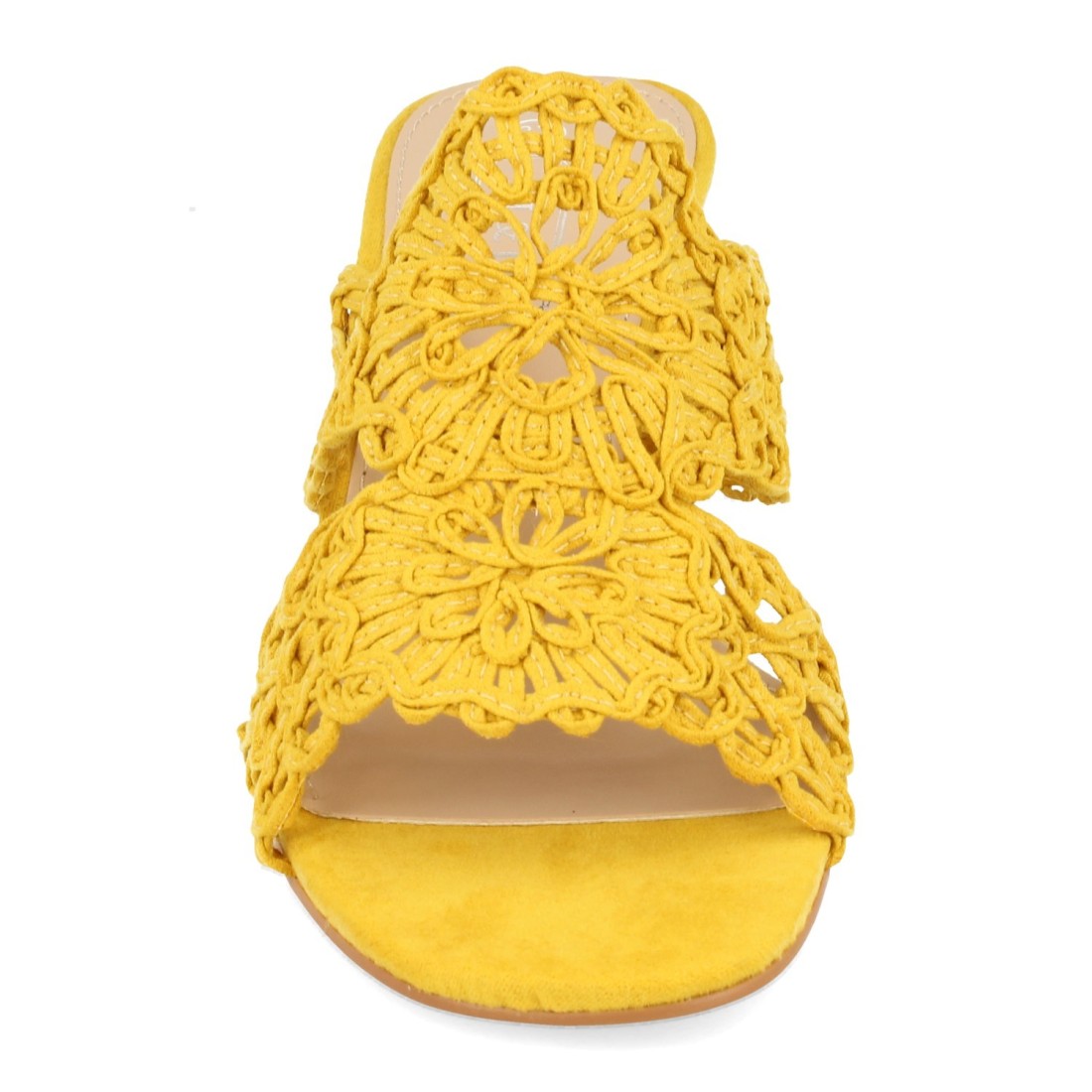 Sandalias Amarillas Mujer Tacón Detalle Flor