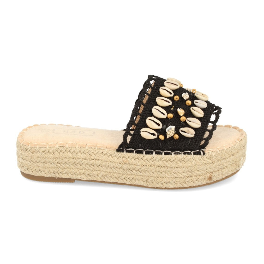 Sandalias Negras Mujer Plataforma Yute Conchas
